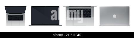 October 2021, launch of the new Macbook pro By Apple corporate. Template with open, front, back and 3d view. In vector format Illustration de Vecteur