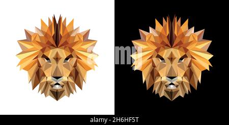 Motif lion effet poly faible, sur fond noir et blanc au format vectoriel Illustration de Vecteur