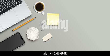 Espace de travail maquette de bureau, conception réaliste, sur fond gris, au format vectoriel Illustration de Vecteur