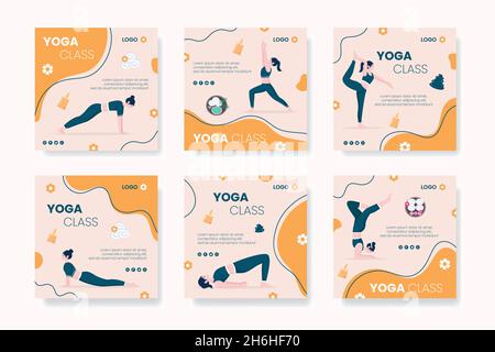 Poster de yoga et de méditation éditable de fond carré convient pour les médias sociaux, le flux IG, carte, cartes de voeux, imprimés et Web annonces Internet Illustration de Vecteur