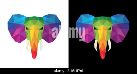 Elephant design multicolore faible effet poly sur fond noir et blanc en format vectoriel Illustration de Vecteur