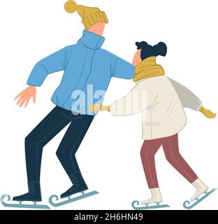 Papa et fille sur la patinoire, en hiver Illustration de Vecteur