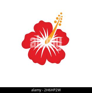 Illustration de la fleur tropicale rouge Hibiscus avec de grands pétales Vector Illustration de Vecteur