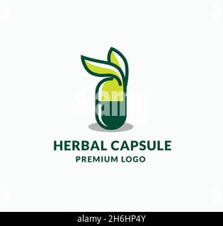 Modèle de logo de capsule de fines herbes ou de pilules de fines herbes isolé sur fond blanc Illustration de Vecteur