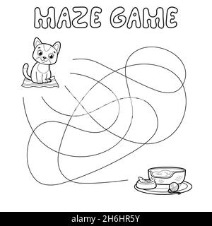 Jeu de puzzle de labyrinthe pour les enfants.Décontour labyrinthe ou labyrinthe.Trouver le jeu de chemin avec chat.Illustrations vectorielles Illustration de Vecteur