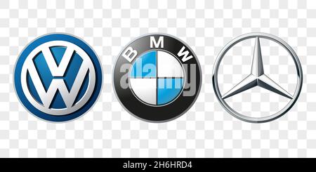 Kiev, UKRAINE - 12 novembre 2021: Collection de logos de 3 marques de voitures, sur transparent Banque D'Images