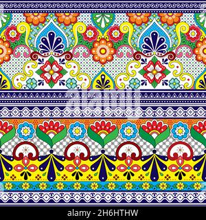 Collection de motifs sans couture à motif vectoriel en poterie Mexicaine Talavera, impression textile ou tissu arrière-plan décoratif inspiré par le design traditionnel en céramique Illustration de Vecteur
