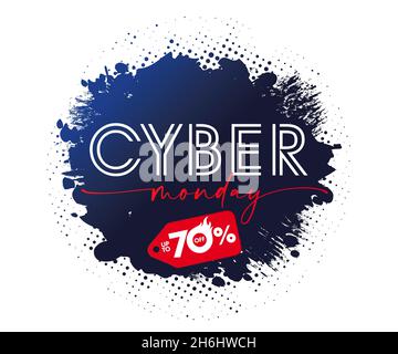 Cyber Monday 70 % de réduction sur l'étiquette de réduction, la bannière de grunge d'encre.Texte de l'offre spéciale avec étiquette rouge pour le modèle BEST Buy.Vecteur publicitaire d'automne Illustration de Vecteur