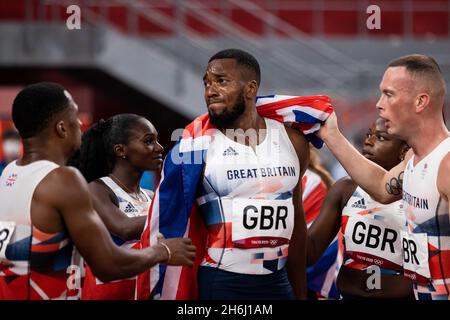 L'équipe de relais 4x100m de la Grande-Bretagne a remporté la médaille d'argent aux jeux olympiques de Tokyo.Mitchell-Blake, Kitty, Utah, Hughes Banque D'Images