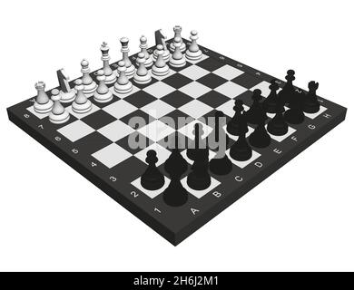 Pièces d'échecs sur un échiquier isolé sur un fond blanc.Vue isométrique.3D.Illustration vectorielle Illustration de Vecteur