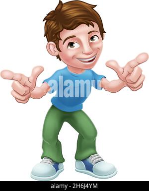 Boy Kid Cartoon personnage enfant pointant Illustration de Vecteur