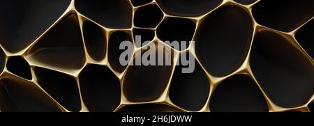 Arrière-plan noir abstrait avec lignes dorées.illustration 3d. Banque D'Images
