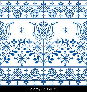 Motif floral folk vector sans couture avec fleurs et cadre, motif ornemental avec fleurs inspirées par la dentelle et la broderie de l'art scandinave Illustration de Vecteur