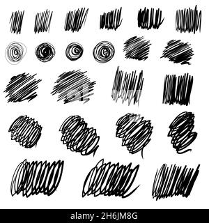 Jeu de traits de plume vectoriels, peinture de ligne noir et blanc fleurissent l'écriture de l'encre buvard pour le design Illustration de Vecteur