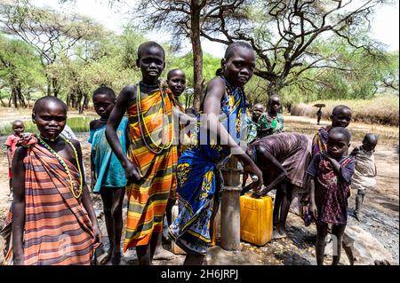 Tribu Toposa, Equatoria de l'est, Soudan du Sud, Afrique Banque D'Images