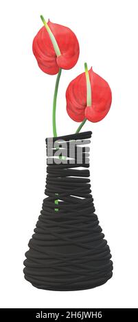 Fleur d'anthurium rouge dans un vase noir Uni Illustration de Vecteur