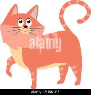 Chat rouge rayé.Animal doux de marche dans le style de dessin animé Illustration de Vecteur