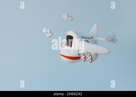 avion amusant avec nuage de polygone bas, rendu d'illustration 3d Banque D'Images