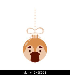 Joyeux Noël et bal du nouvel an avec un adorable ornithorynque.Bande dessinée hiver vacances baud animal.Illustration du stock vectoriel Illustration de Vecteur