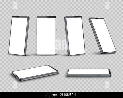 Maquette de smartphone réaliste.maquette de téléphone mobile 3d, différents côtés et angles de caméra, boîtier métallique, modèle de téléphone portable.Ensemble de vecteurs Illustration de Vecteur