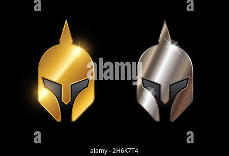 Un ensemble d'illustrations vectorielles de Golden Knight et Silver Knight Helmet Vector Sign Illustration de Vecteur