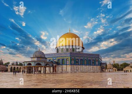 Mosquée Dôme du Rocher sur le Mont du Temple, Jérusalem Banque D'Images