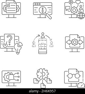 Jeu d'icônes linéaires d'alphabétisation numérique Illustration de Vecteur