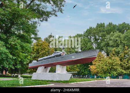 Monument du bateau torpille, site du patrimoine culturel.Véritable bateau de combat de modèle 1944 Banque D'Images