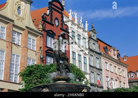 Fontaine de Neptune dans le long marché, Gdansk, Pologne Banque D'Images