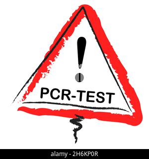 Panneau de signalisation allemand et Corona PCR-Test isolés sur fond blanc Banque D'Images