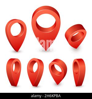 Axe 3d du pointeur de carte.Repère à broches rouge pour le lieu de déplacement.Ensemble de vecteurs de symboles d'emplacement isolé sur fond blanc Illustration de Vecteur