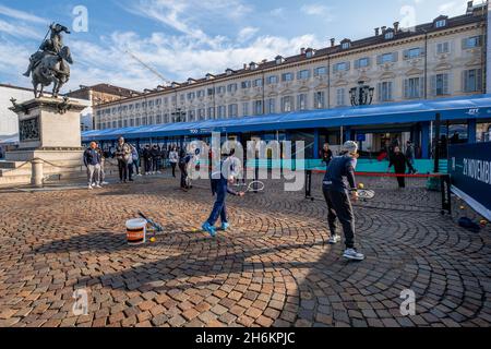 Le village des fans de la place Piazza San Carlo accueille le tournoi de finale de Nitto ATP à Turin .Turin, Italie - novembre 16 , 2021. Banque D'Images