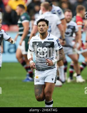 13.11.2021 Leicester, Angleterre.Rugby Union.Denny Solomona en action pour la vente pendant le match de la coupe de rugby de Premiership a joué entre-temps Banque D'Images