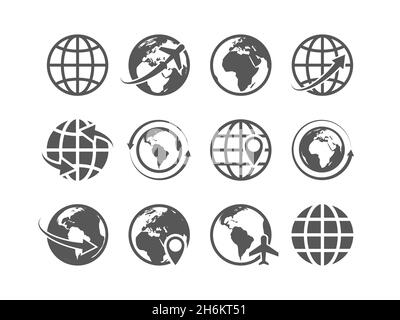 Ensemble d'icônes de globe.World Earth globe map Internet commerce global tourisme vecteur symboles Illustration de Vecteur