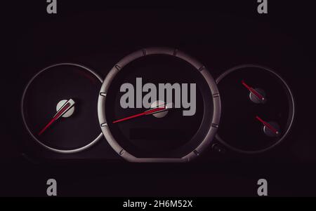 Trois cercles qui composent les jauges dans le tableau de bord du véhicule Banque D'Images
