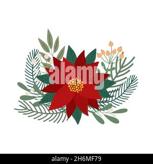 Illustration vectorielle de l'arrangement de Noël pour les plantes et les cadeaux, modèle de carte de vacances d'hiver, modèle de fête de la période de fête Illustration de Vecteur