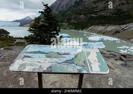 Carte de la retraite des glaciers gris, parc national de Torres del Paine, Chili Banque D'Images