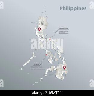 Carte des Philippines, division administrative avec noms, carte bleue blanche papier vecteur 3D Illustration de Vecteur