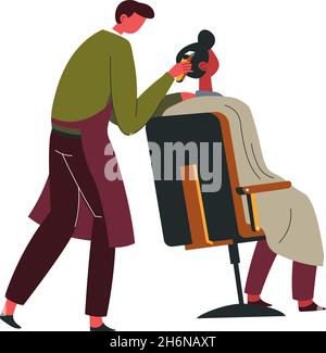 Service de barbershop, coiffeur professionnel au travail Illustration de Vecteur