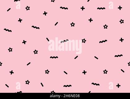 Texture mignonne avec petites formes géométriques noires sur fond rose Illustration de Vecteur
