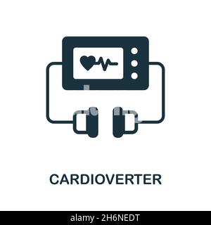 Icône cardioversion.Panneau monochrome de la collection d'équipement médical.Illustration d'icône de cardioverteur créative pour la conception Web, les infographies et bien plus encore Illustration de Vecteur