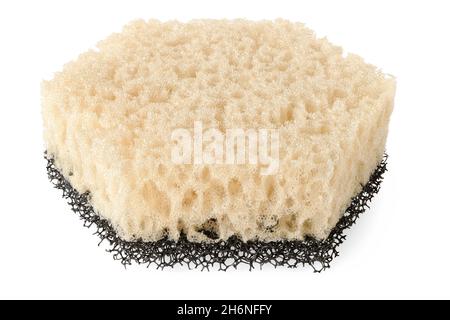 Objets isolés : éponge unique pour laver la vaisselle, sur fond blanc Banque D'Images