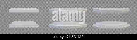 Socle blanc vide pour la présentation du produit.Podiums sur fond transparent.Plates-formes vectorielles 3D réalistes avec espace libre.Maquette minimaliste Illustration de Vecteur