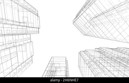 Modèle à structure filaire d'un bâtiment à plusieurs étages Banque D'Images