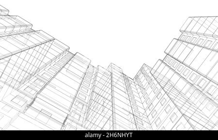 Modèle à structure filaire d'un bâtiment à plusieurs étages Banque D'Images