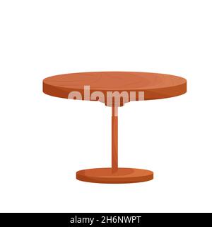 Table rustique ronde en bois de style dessin animé isolée sur fond blanc. Mobilier texturé, petite table basse. Objet vintage. Illustration vectorielle Illustration de Vecteur