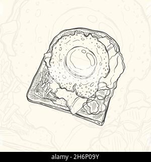 Illustration toast de nourriture d'esquisse.Menu de conception d'élément dessiné à la main.Objet isolé sur fond blanc Illustration de Vecteur