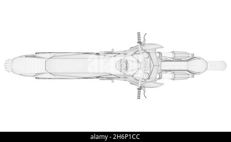 Image filaire de la moto transversale tout-terrain à partir de lignes noires isolées sur fond blanc.Vue de dessus.3D.Illustration vectorielle Illustration de Vecteur