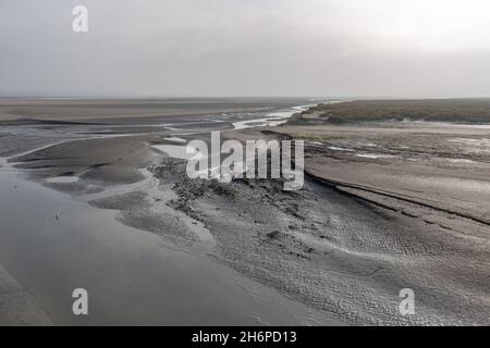 Vue depuis la pointe du Hourdel sur l'estuaire de la somme à marée basse.Baie de somme, France Banque D'Images