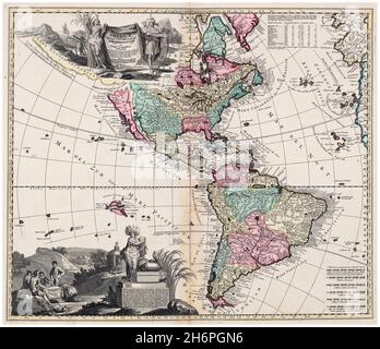 XVIIIe siècle, carte d'époque néerlandaise de l'Amérique du Nord et du Sud (les Amériques), cartographie d'Adam Friedrich Zuerner, 1700-1749 Banque D'Images